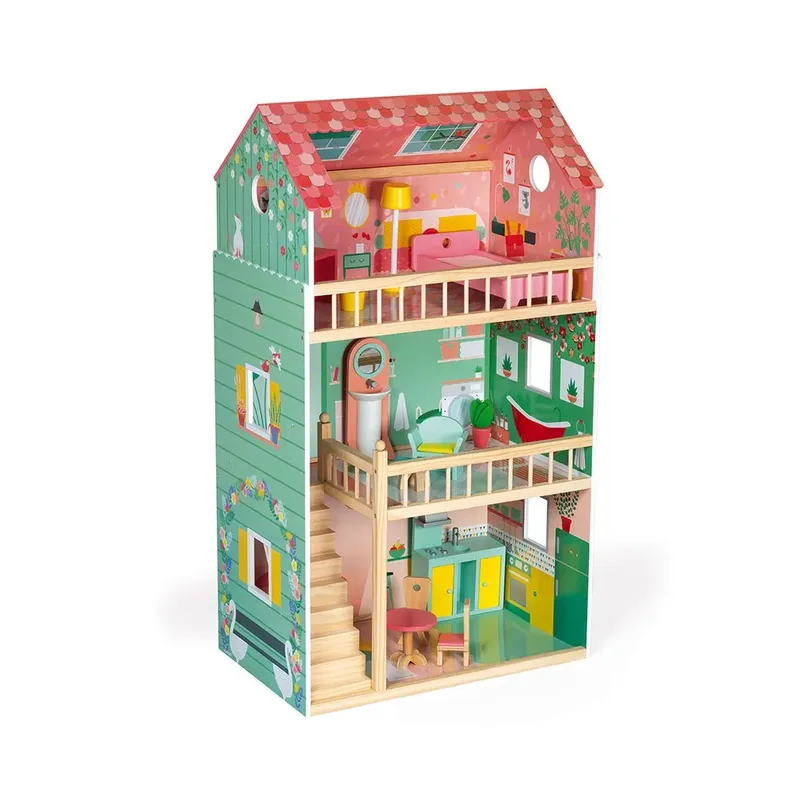 Houten poppenhuis - doll's house de Janod en Happy Day – photo du produit 2 sur 6