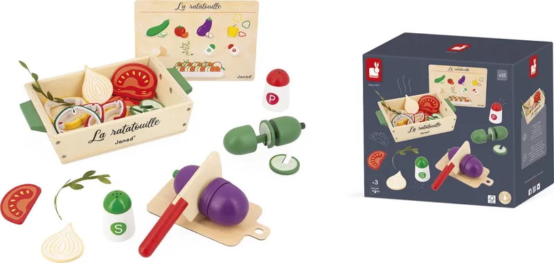 In De Keuken - Ratatouille Set - Het Is Tijd Om Je Schort Aan Te Trekken Met Deze Set Van 32 Accessoires! - Volg Het Recept En Maak Een Chef-Waardige Ratatouille - Geleverd Met Snijplank En Houten Ovenschaal - Geschikt Vanaf 3 Jaar van Janod in Meerkleurig – productfoto 1 van 6