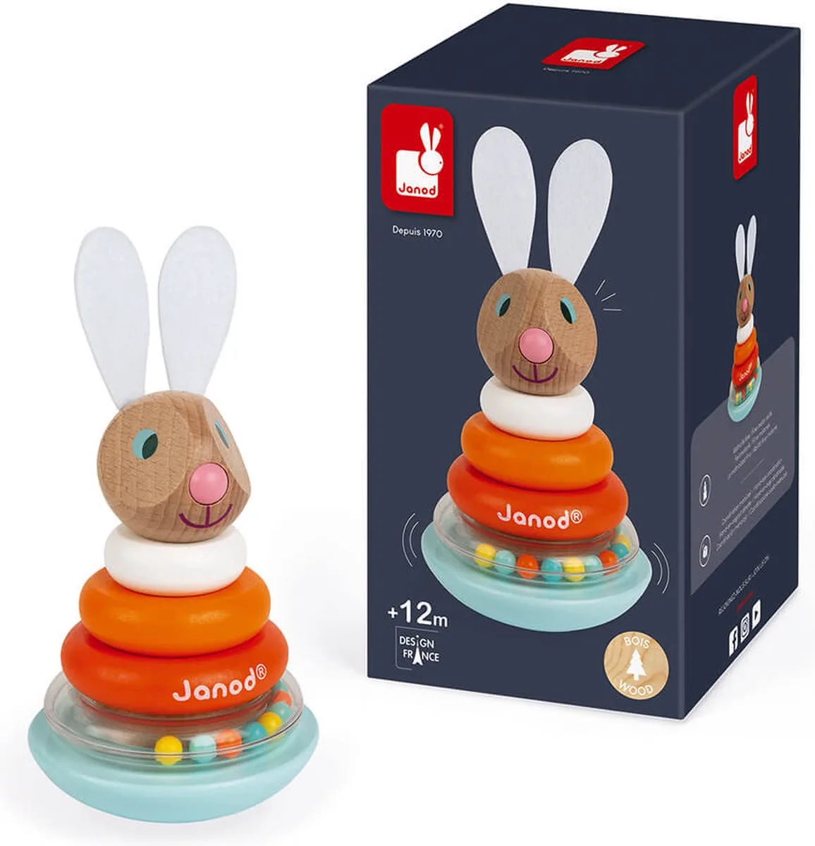 Lapin - Stapeltuimelaar Konijn - Stapelstukken Om Behendigheid Te Ontwikkelen - Een Ring Met Ballen Die In Elkaar Rinkelen! - Geschikt Vanaf 1 Jaar von Janod in Mehrfarbig – Produktfoto