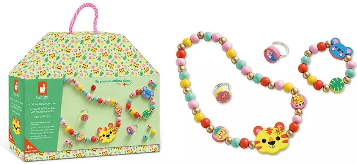 Les Premiers Ateliers Bijoux - 4 Houten sieraden om te maken från Janod i Secret Jungle – produktbild