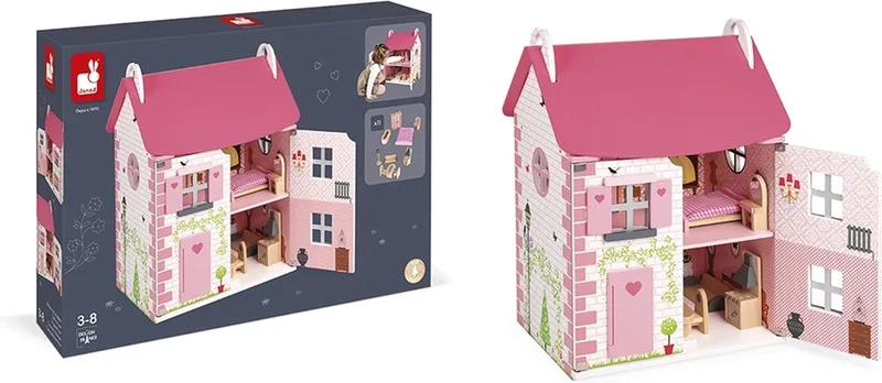 Mademoiselle houten poppenhuis - Met 3 verdiepingen van Janod in Roze – productfoto