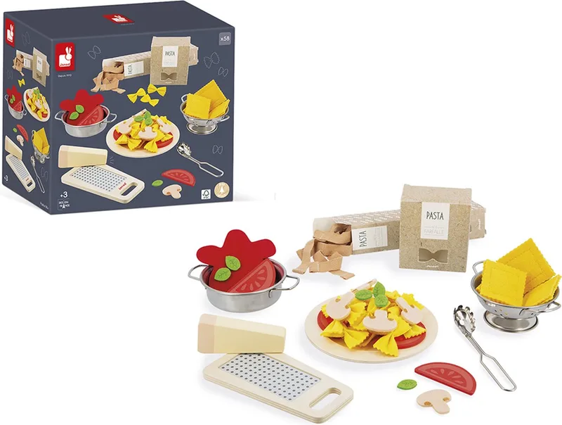 Pasta mix - Pasta-set gemaakt van vilt de Janod en [#f5f5dc] – photo du produit