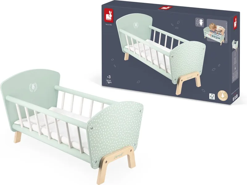 Poppenbed - Voor poppen tot 42 cm - Inclusief deken en kussen van Janod in Zen – productfoto
