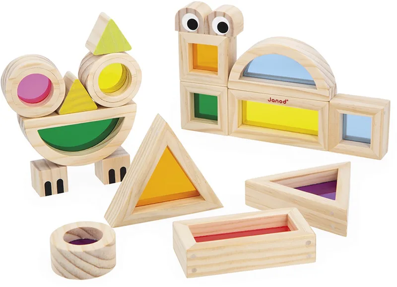 Sensorisch - Doorschijnende blokkenset - 12 Geometrisch transparante blokken by Janod in Print – product photo