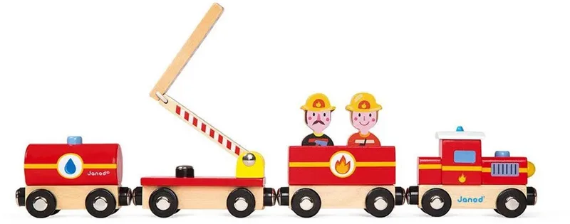 Story - Trein - Magnetische Trein - 4 Magnetische Auto's En 2 Brandweermannen - Geschikt Vanaf 3 Jaar från Janod i Brandweer – produktbild