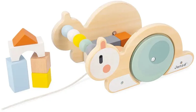 Sweet Cocoon - Houten trekfiguur - Slak met blokken von Janod in Mehrfarbig – Produktfoto