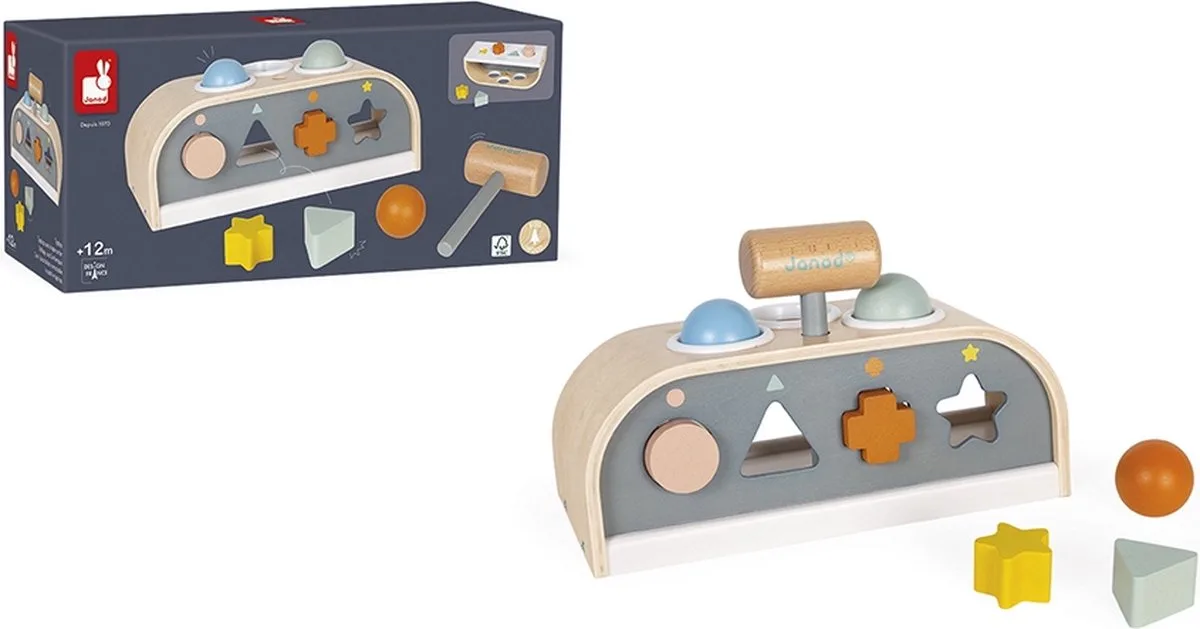 Sweet Cocoon - Tap Tap Hamerbank En Vormenstoof - Behendigheidsspeelgoed Voor Uren Speelplezier! - Geschikt Vanaf 1 Jaar by Janod in Grey – product photo