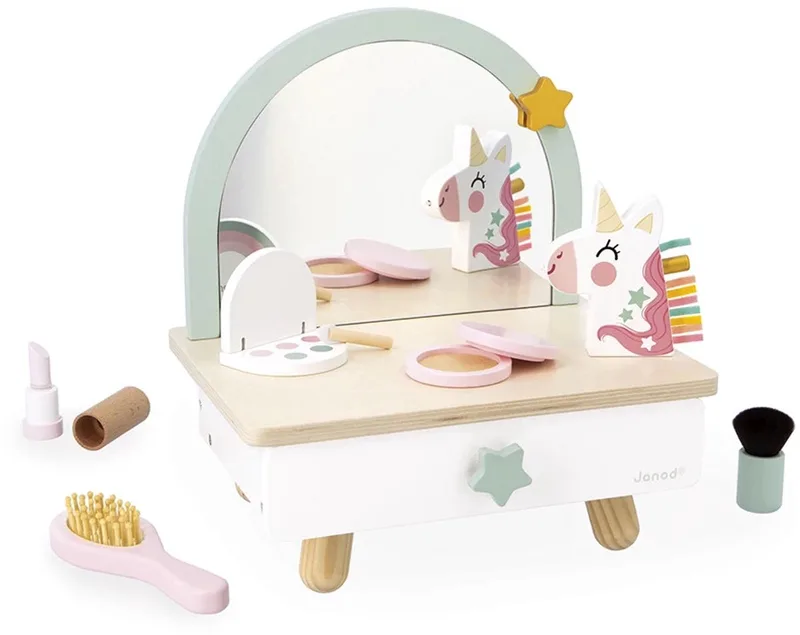 Unicorn - Houten kappers tafel fra Janod i Make-up spiegel – produktbillede