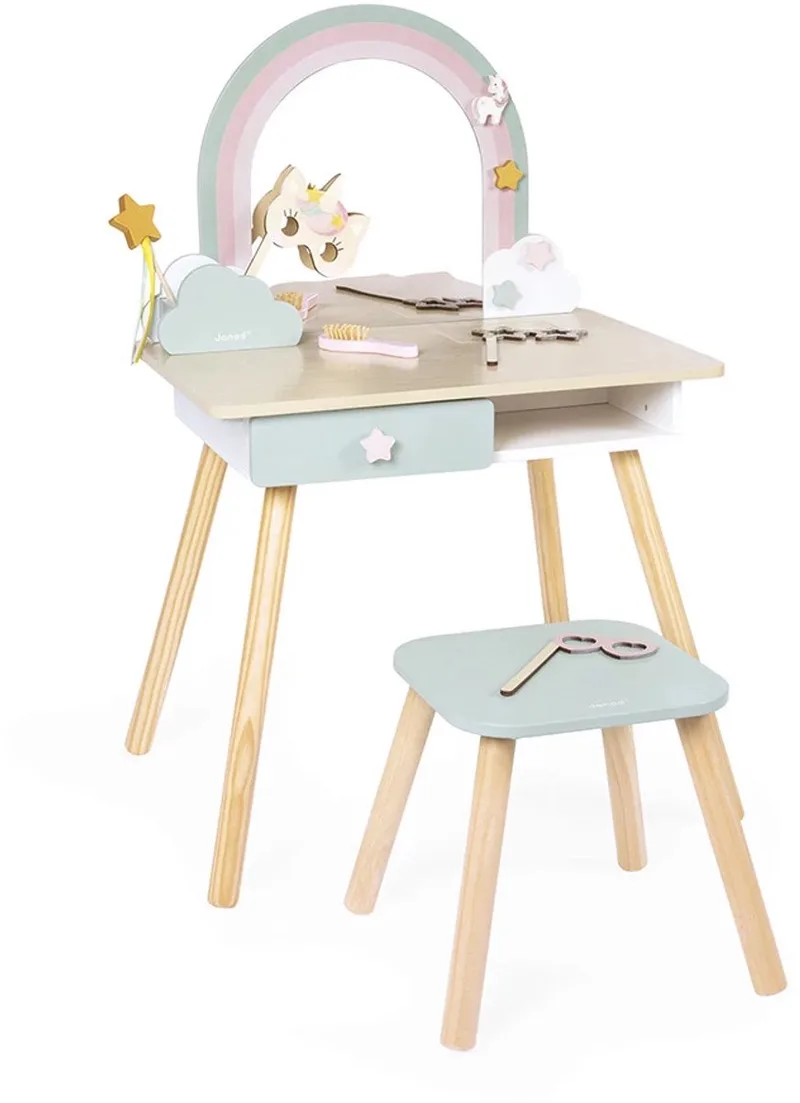 Unicorn - Houten kappers tafel met accessoires de Janod en Make-Up Tafel – photo du produit