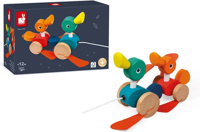 Zigolos - Houten trekfiguur - Eendenfamilie von Janod in Mehrfarbig – Produktfoto
