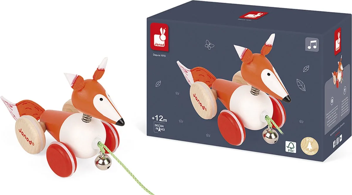 Zigolos - Trekfiguur - Houten Speelfiguur - Koordlengte: 50 cm - Geschikt Vanaf 1 Jaar by Janod in Vos – product photo