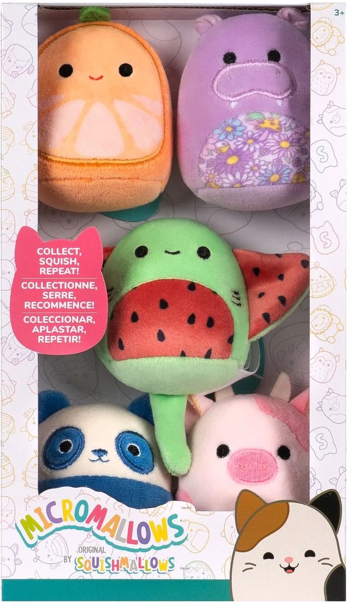 MICROMALLOWS - 5 Pack Plush Squishmallows (Lai, Reshma, Scout, Orin, Hanna) 6cm by Jazwares in Multicolour – product photo