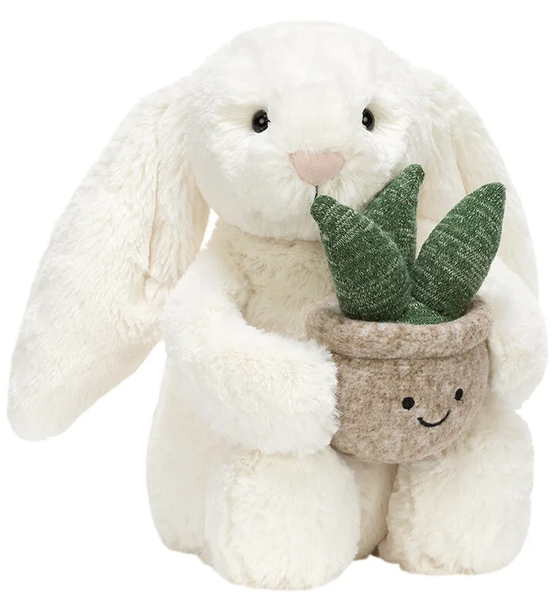 Knuffel - Cream Bunny Met plant van Jellycat – productfoto