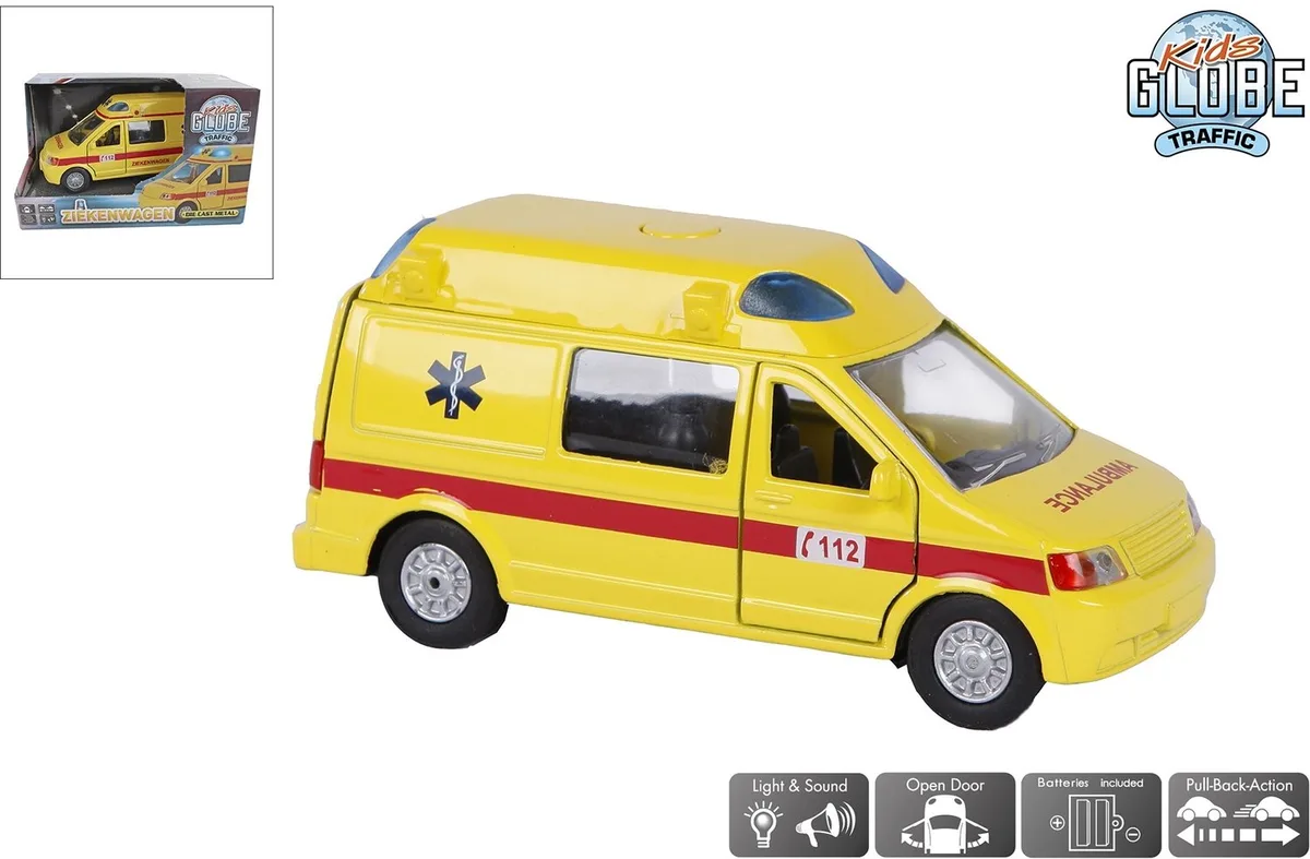 Ambulance Licht Geluid 13 cm de Kids Globe en Jaune – photo du produit