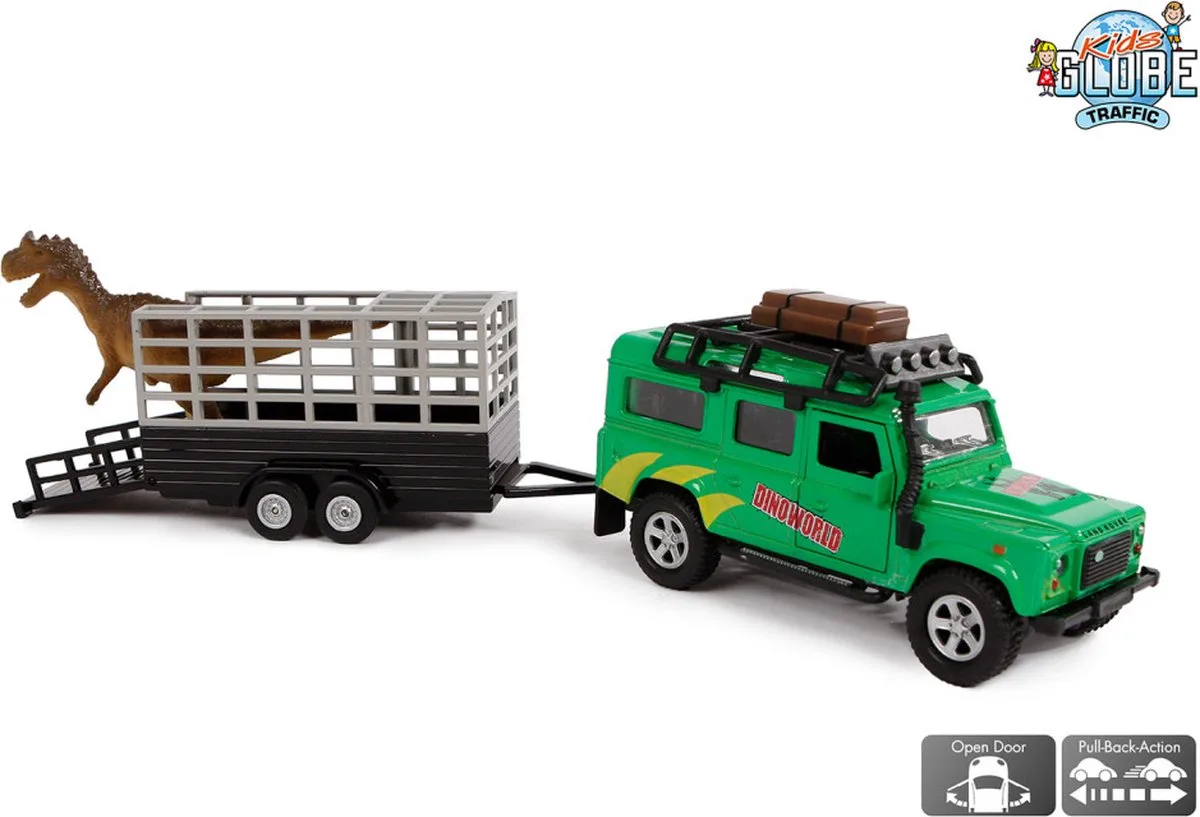 Die-cast Land Rover met Dino-trailer, 29cm van Kids Globe in Meerkleurig – productfoto