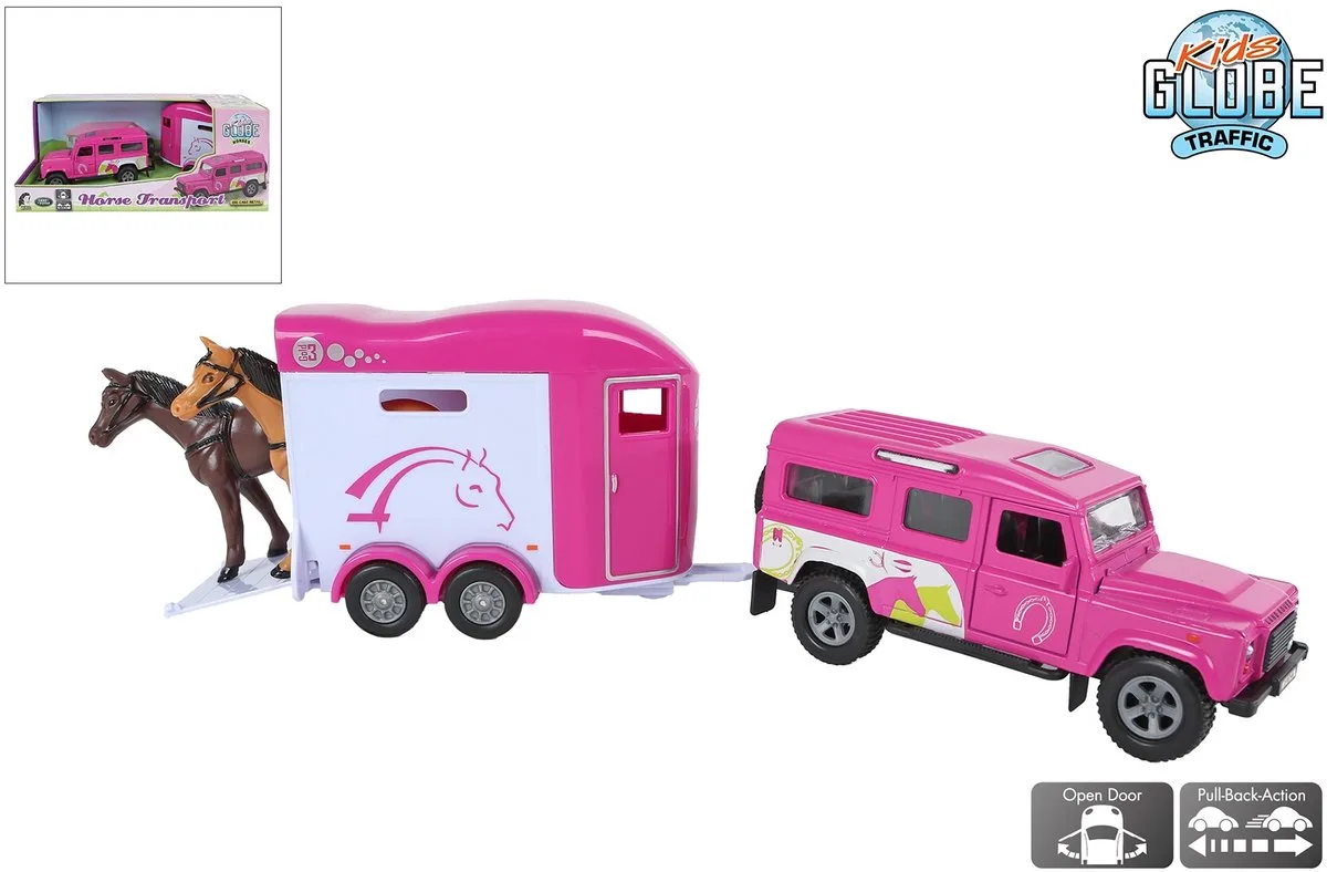 Land Rover met Cheval Liberté Paardentrailer - Roze by Kids Globe in Multicolour – product photo