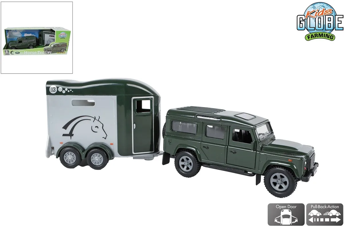 Land Rover with Cheval Liberte Horse Trailer - 28cm de Kids Globe en Vert – photo du produit