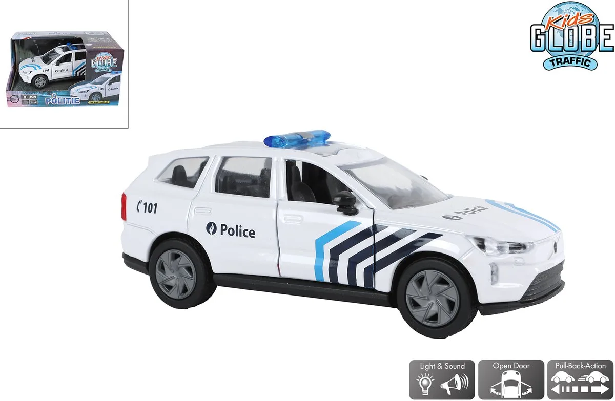 politieauto Volvo EX90 BE die-cast met licht en geluid 13,5cm. von Kids Globe in Mehrfarbig – Produktfoto