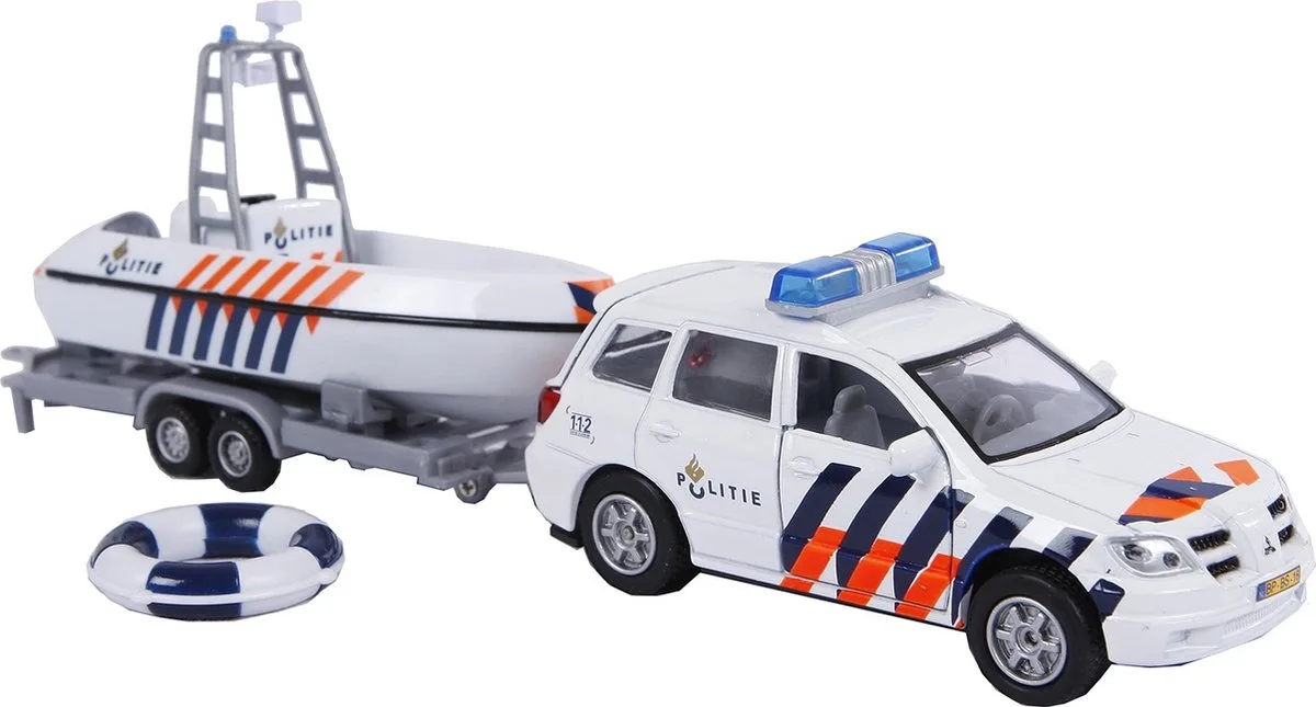 Schaalmodel politie auto met boot van Kids Globe in Wit – productfoto