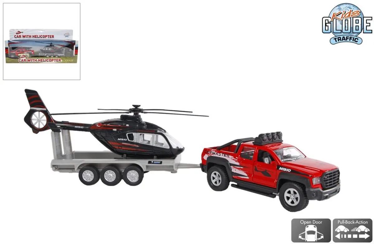 Terreinwagen met Helikopter Trailer från Kids Globe i Röd, Svart – produktbild