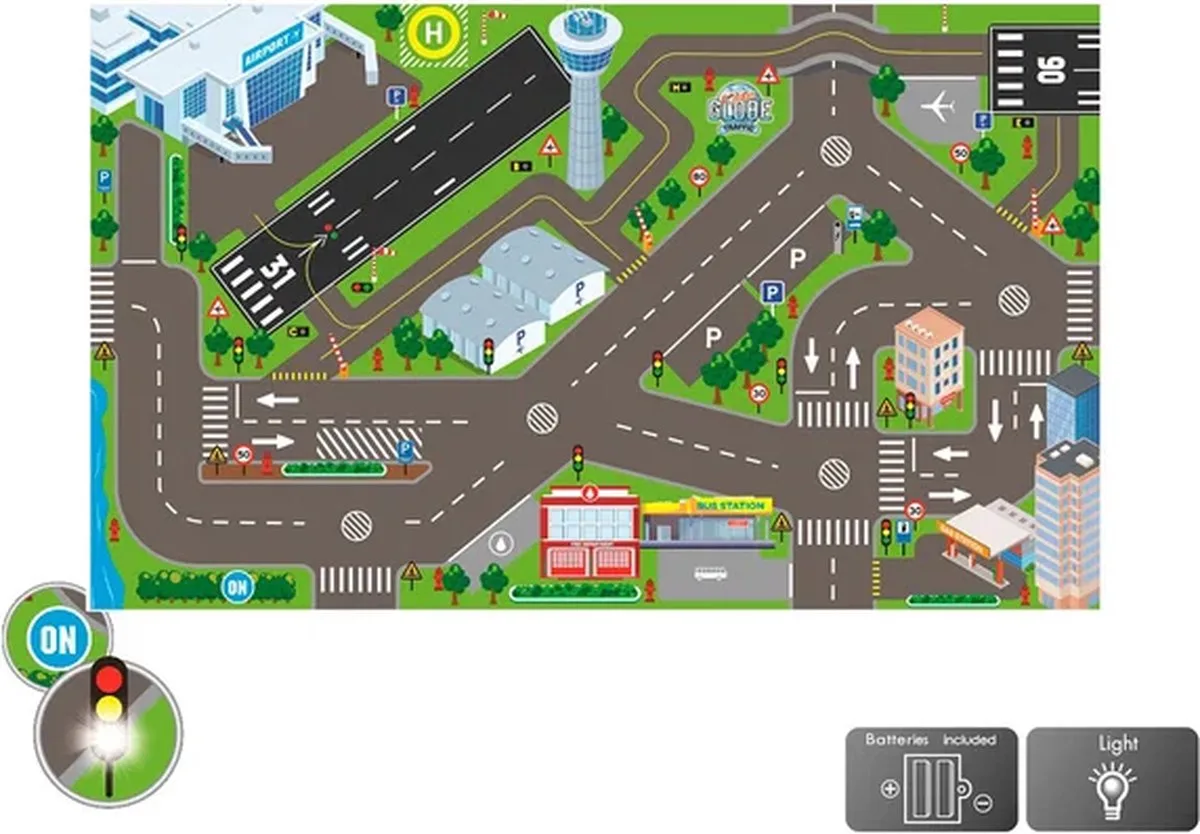 Verkeerskleed Vliegveld en LED lichten fra Kids Globe i Flerfarvet – produktbillede