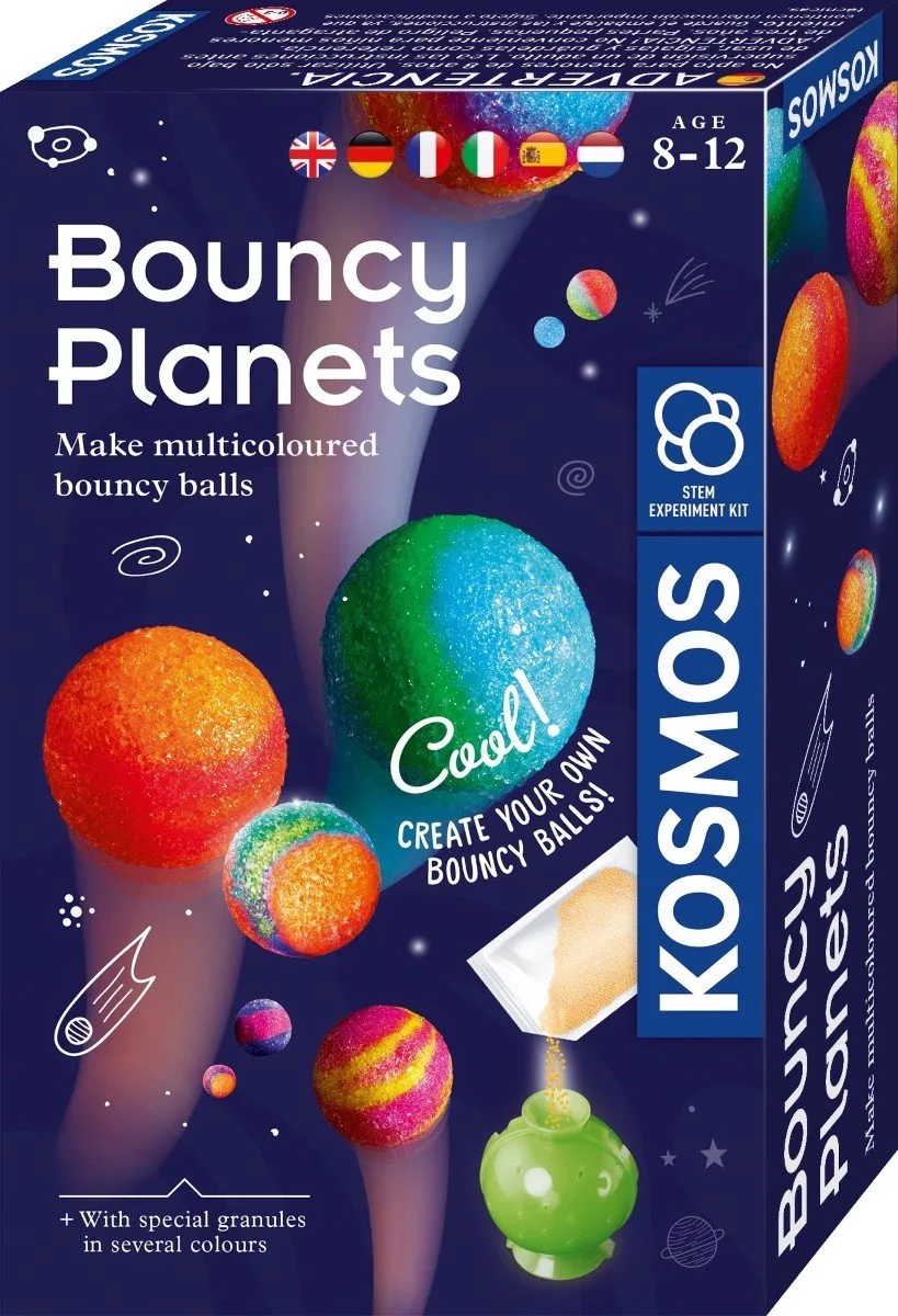 Bouncy Planets – Experimenteerset – Maak je eigen stuiterbal – Inclusief planetenmallen en kleurrijk granulaat - Stuiterplaneten Maken fra KOSMOS i Fun Science – Bouncy Planets I – produktbillede