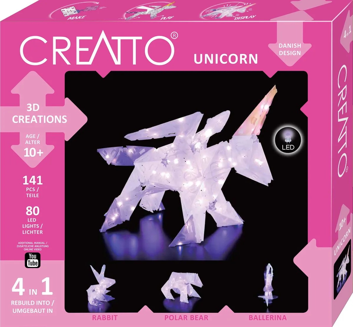 CreAtto Unicorn – Hobbypakket – Bouw 4 verlichte 3D-figuren met LED – Eenhoorn från KOSMOS i CreAtto – Unicorn – produktbild