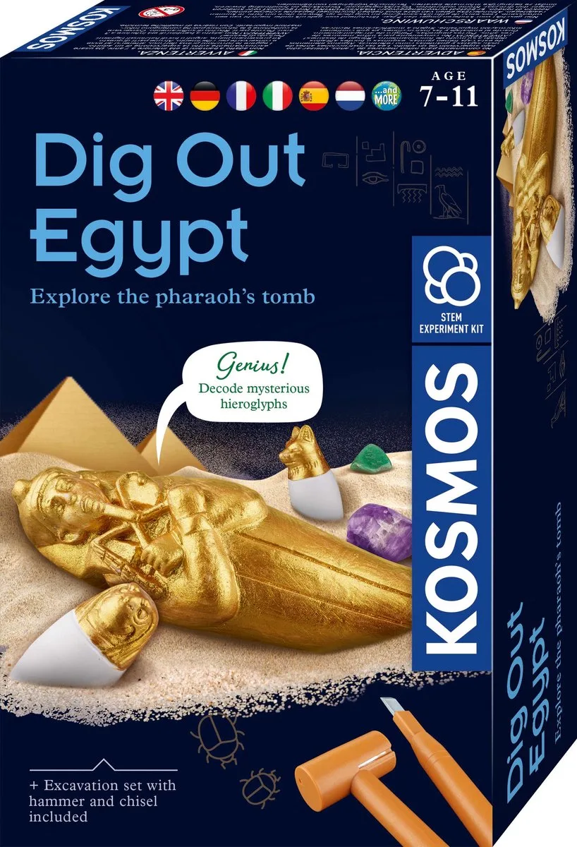 Dig Out Pharaoh's Treasure - Opgravingsset - Graaf de Schat van de Farao Op - Inclusief Sarcofaag, Canopen, Edelstenen en Hiërogliefenpuzzel - STEM Speelgoed - Vanaf 7 Jaar by KOSMOS in Dig Out – Egypt – product photo