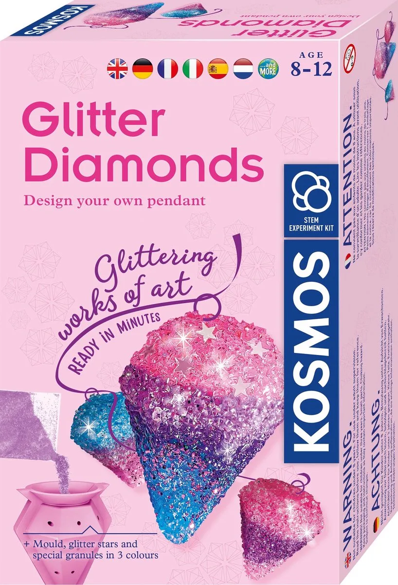 Experimenteerset - Maak Je Eigen Glitter Diamant Hangers - Ontwerp Sieraden in Roze, Blauw en Paars - Inclusief 4 Koorden - Creatieve Knutselset - Vanaf 8 Jaar van KOSMOS in Glitter Diamonds – productfoto