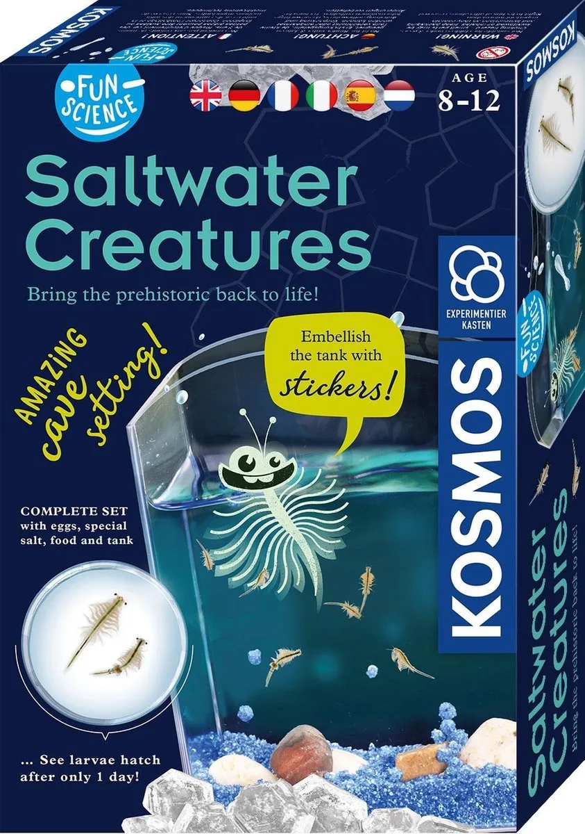 Saltwater Creatures – Experimenteerset – Kweek je eigen mysterieuze zoutwaterdiertjes – Inclusief aquarium, eitjes en voer – Zoutwaterwezentjes kweken från KOSMOS i Fun Science – Saltwater Creatures II – produktbild
