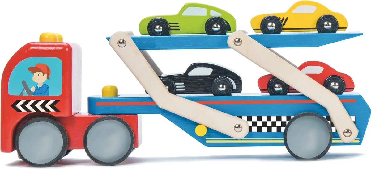 Speelset Auto's Racewagen Transporter - Hout van Le Toy Van in Meerkleurig – productfoto