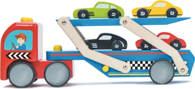 Speelset Auto's Racewagen Transporter - Hout
