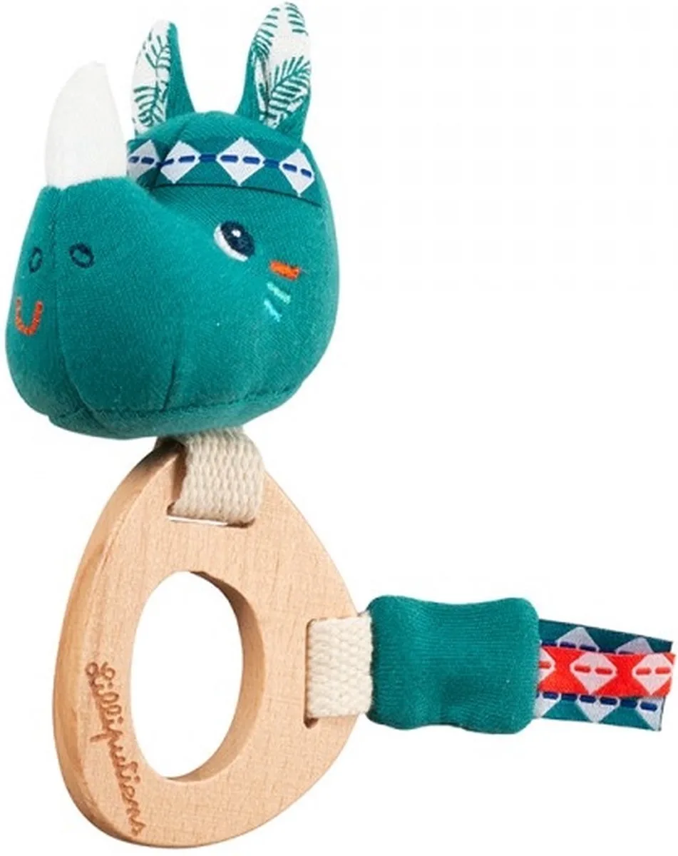 Houten rammelaar - Marius de neushoorn van Lilliputiens in Meerkleurig – productfoto