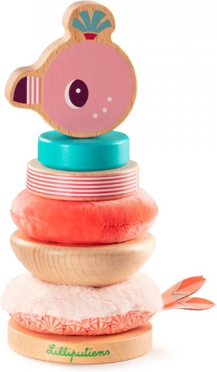 Stapelpiramide - Hout en Polyester - 8 x 8 x 18,3 cm - Om De Fijne Motoriek Te Ontwikkelen En De Zintuigen Te Stimuleren - Geschikt Vanaf 1 Jaar by Lilliputiens in Anaïs – product photo