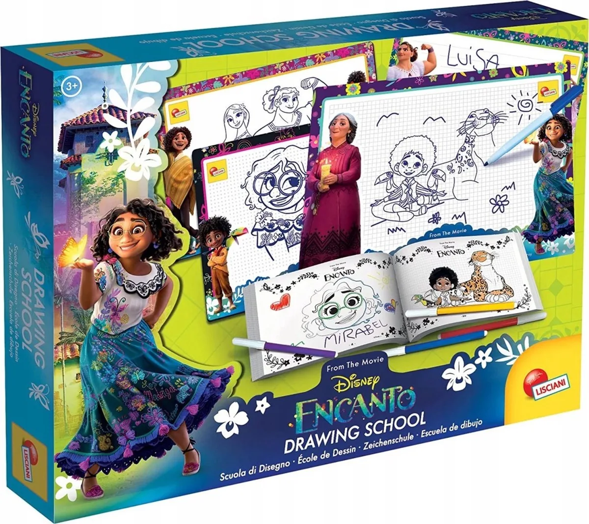 Disney Encanto tekenschool 98248 - 4 uitwisbare bordjes, stiften en oefenboek van Lisciani – productfoto