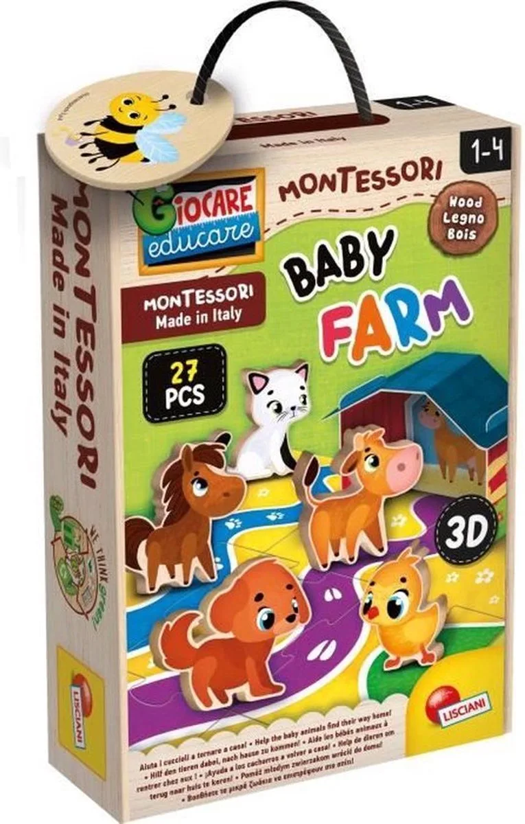 Ferme Montessori Avec 5 Animaux En Bois Et 5 Maisons En 3d Puzzle 12 Pièces de Lisciani en Multicolore – photo du produit