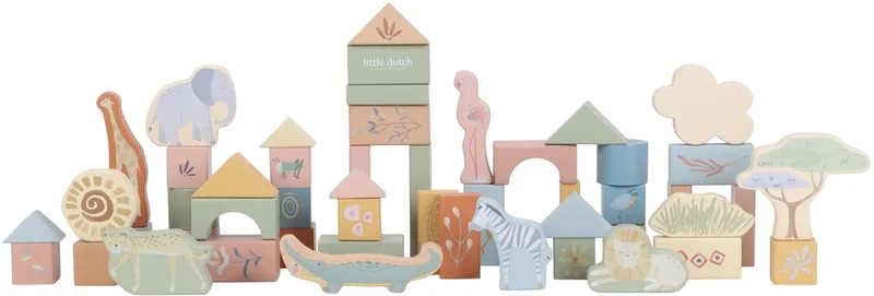 Bouwblokken FSC - Safari Friends van Little Dutch in Meerkleurig – productfoto