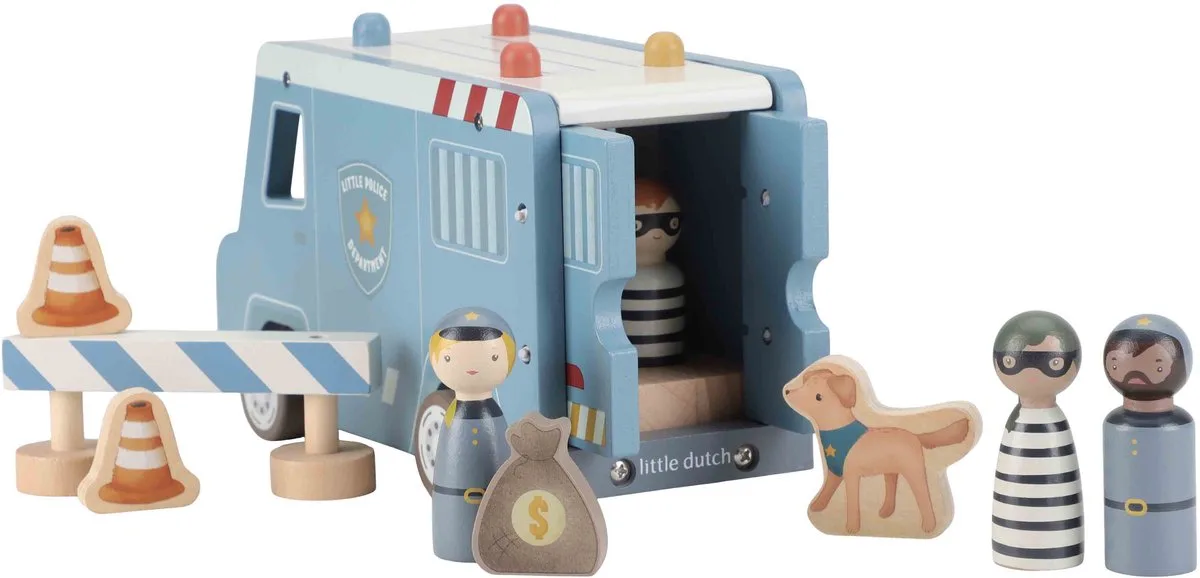 houten politiebus FSC - speelgoedvoertuig politie. de Little Dutch en Multicolore – photo du produit
