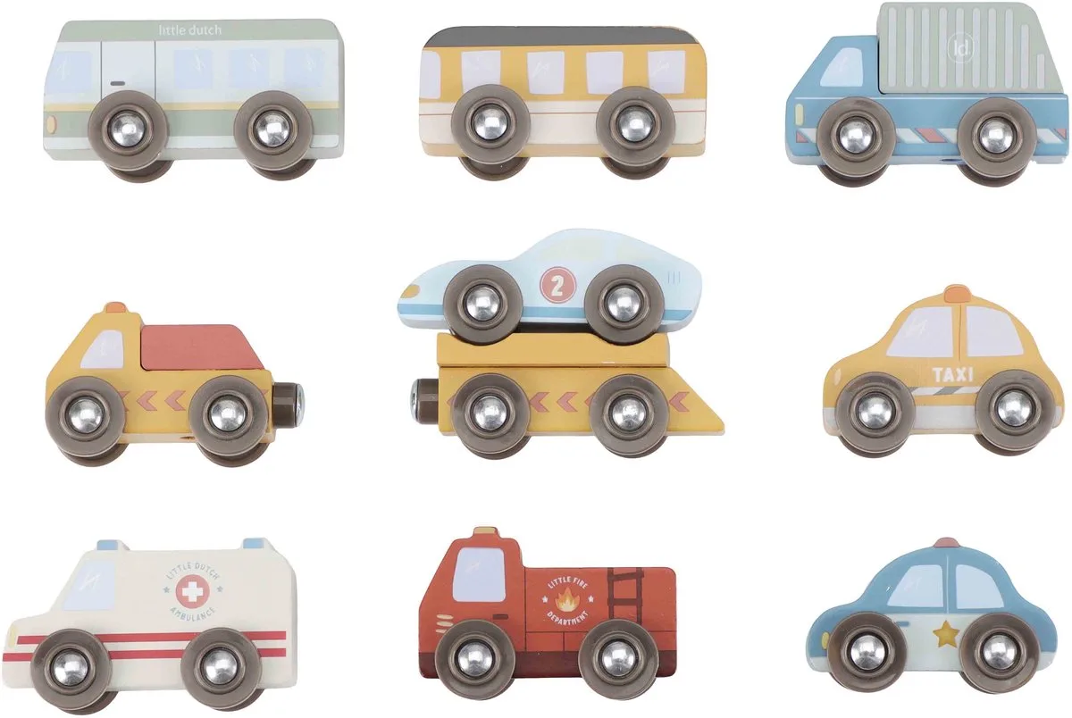 houten voertuigenset speelgoed auto trein bus. by Little Dutch in Multicolour – product photo