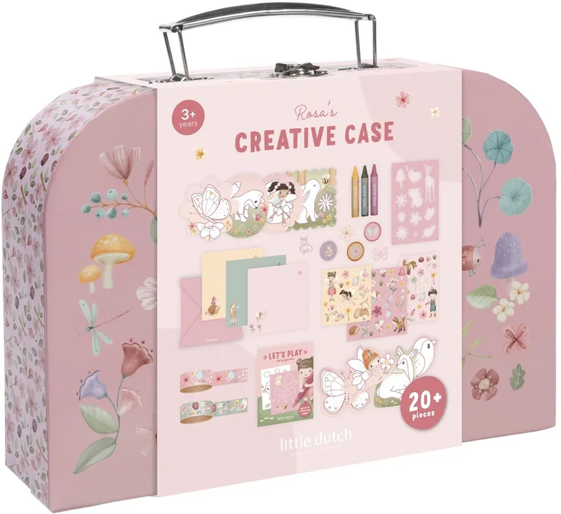 Knutselkoffer - Rosa Fairy Garden - Met 3 stempels, 2 washi-tapes, 3 waskrijtjes en veel meer - Knutselen - Speelgoed kinderen - Voor meisjes - Vanaf 3 jaar van Little Dutch in Roze – productfoto
