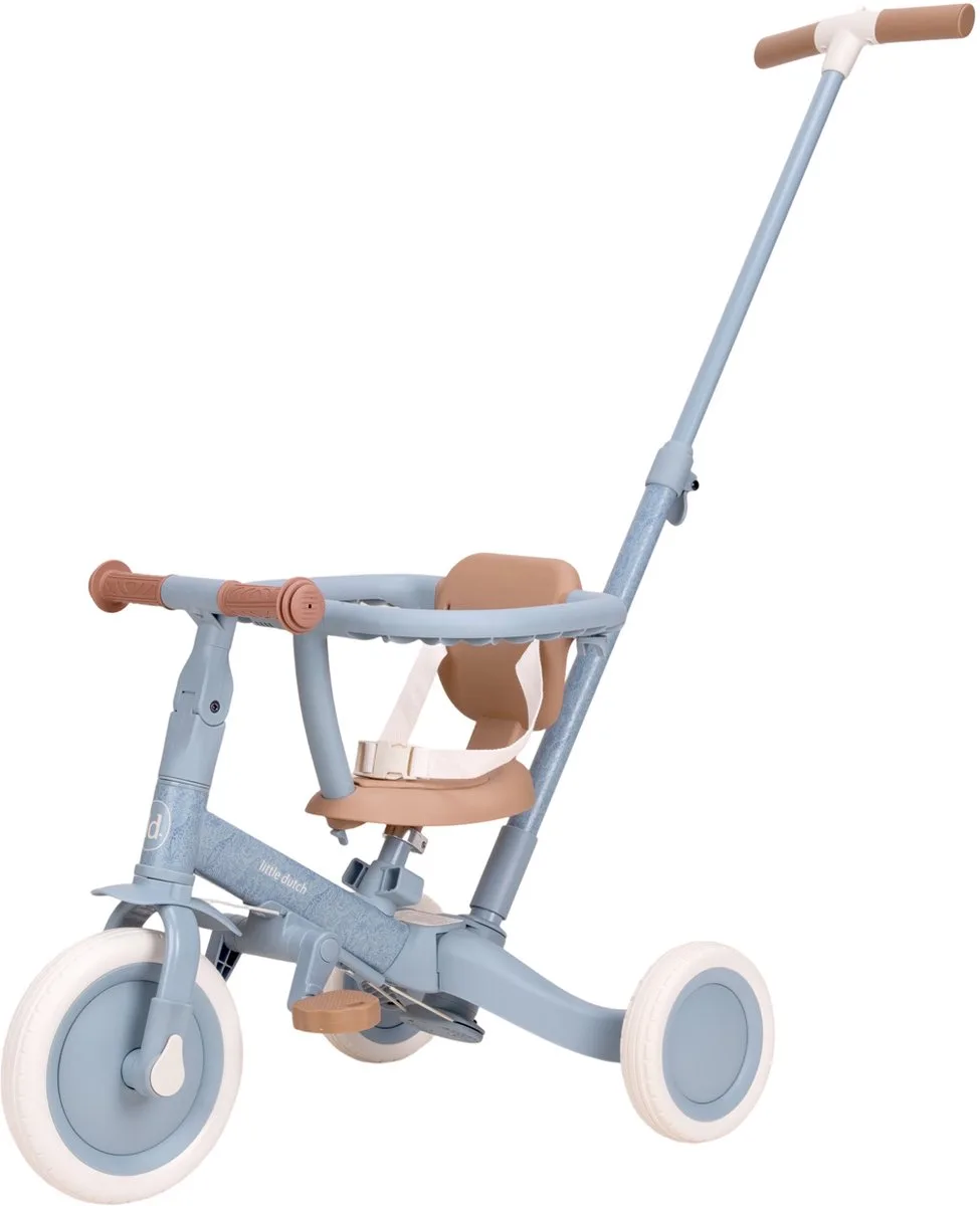 Little Dutch - 4 in 1 Driewieler Met Duwstang - Safari Dreams Blue van Little Dutch in Blauw, Camel, Off white – productfoto