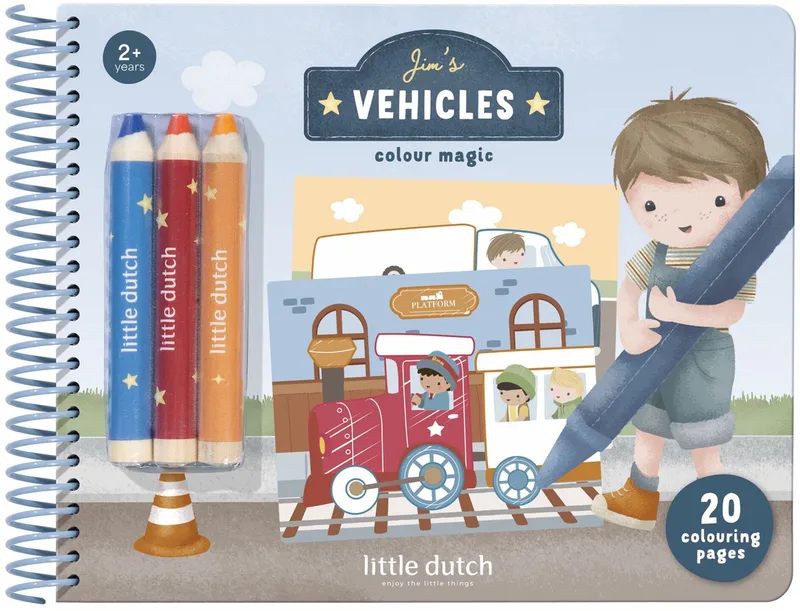 Magisch knutselboek - Jim & Friends - Toverkrassen - Met 3 kleurpotloden - Knutselen - Speelgoed kinderen - Voor jongens - Vanaf 2 jaar de Little Dutch en Magisch knutselboek, Jim & Friends – photo du produit