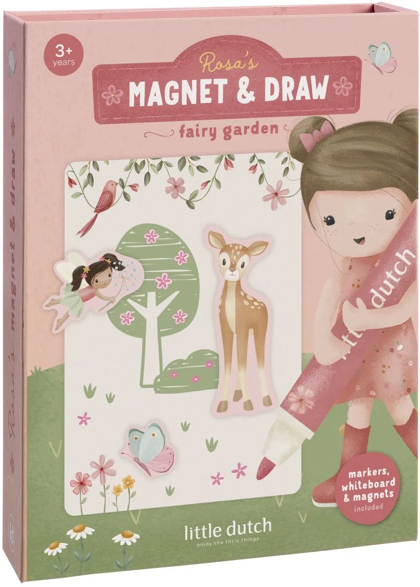 Magneet set - Fairy Garden - 3 magneetvellen - Uitklapbaar magneetbord - 2 uitwisbare stiften - Knutselen - Speelgoed kinderen - Voor meisjes - Vanaf 3 jaar von Little Dutch in Rosa – Produktfoto