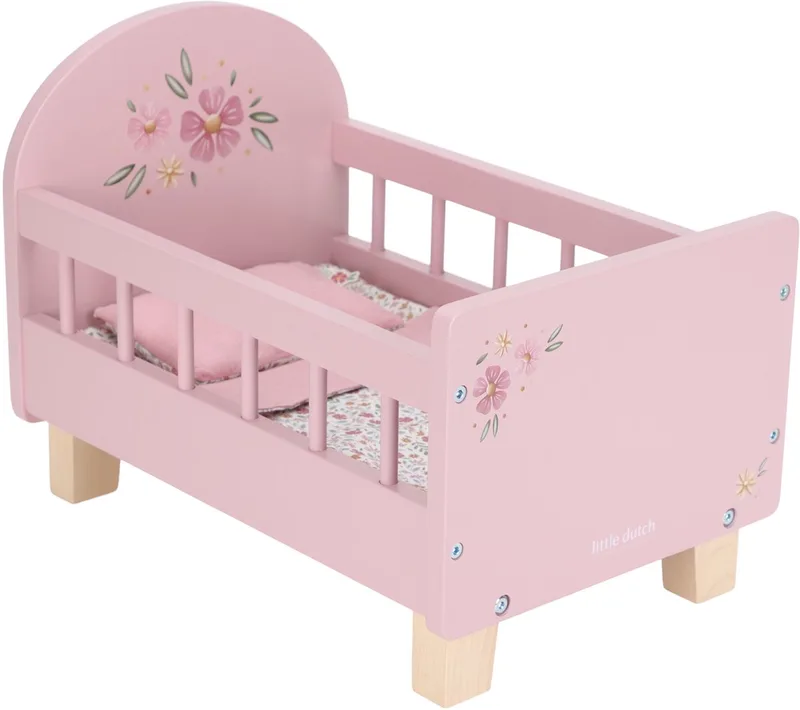 Poppenbed – Soft Flowers – Hout fra Little Dutch i Lyserød – produktbillede
