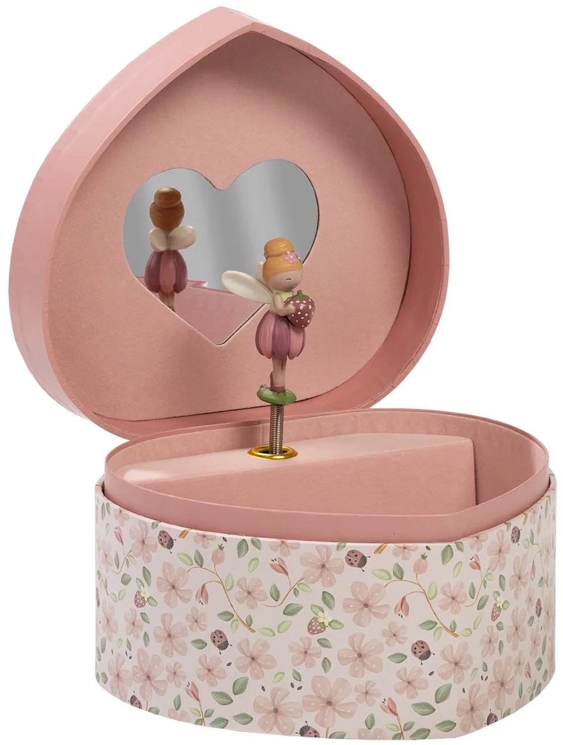 sieradendoosje sieradenschat met muziek in hartvorm en draaiende ballerina - Fairy Floral - Fairy Garden by Little Dutch in Pink – product photo