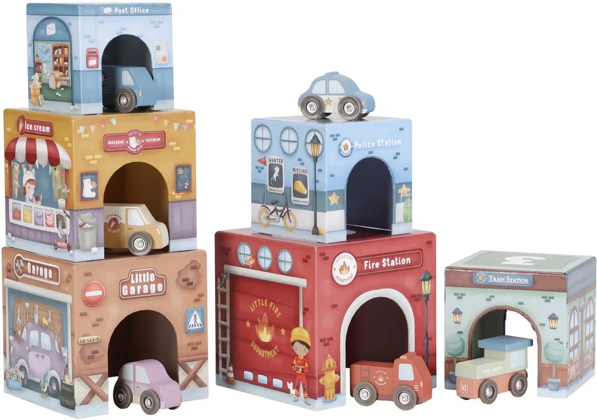 Stapeltoren Inclusief 6 Auto’s – Hout FSC de Little Dutch en Multicolore – photo du produit