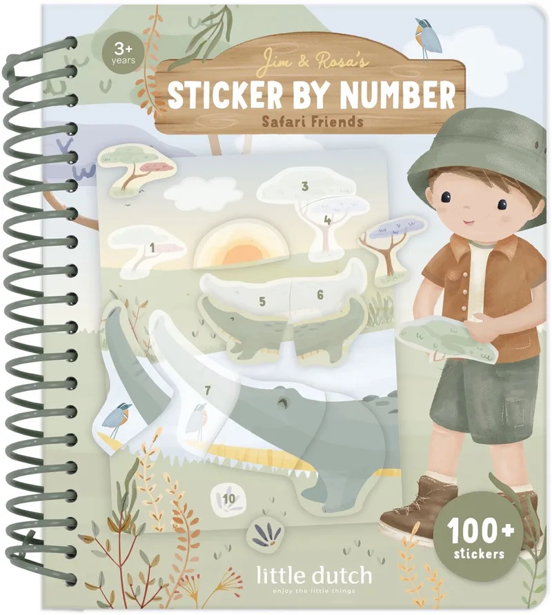 Stickerpuzzel - Safari Jim - Doeboek - Kleurplaten - Stickeren op nummer - Knutselen - Speelgoed kinderen - Voor meisjes en jongens - Vanaf 3 jaar de Little Dutch en Vert – photo du produit