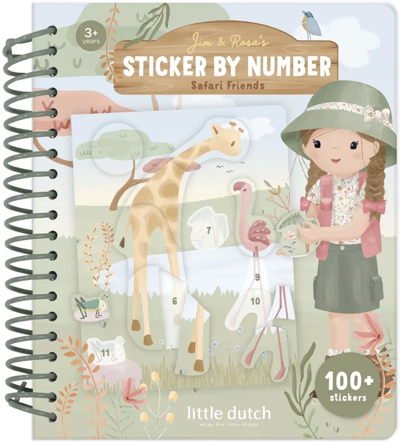 Stickerpuzzel - Safari Rosa - Doeboek - Kleurplaten - Stickeren op nummer - Kleuter speelgoed - Knutselen - Speelgoed kinderen - Voor meisjes en jongens - Vanaf 3 jaar de Little Dutch en Vert – photo du produit