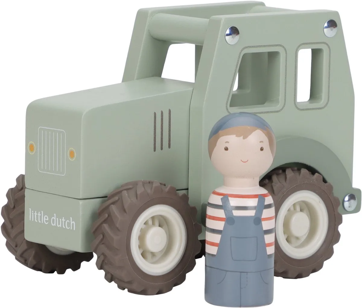 Tractor - Hout - 11x13x8cm - Met poppetje - 18m+ by Little Dutch in Green – product photo