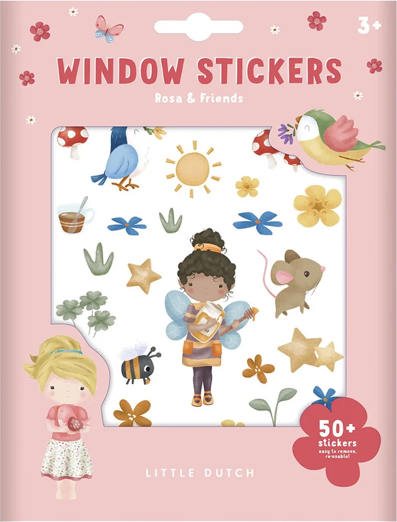 Verplaatsbare raamstickers - Rosa & Friends - 4 vellen - Met speelachtergrond - Peuter kleuter speelgoed - Knutselen - Speelgoed kinderen - Voor meisjes - Vanaf 3 jaar von Little Dutch in Mehrfarbig – Produktfoto